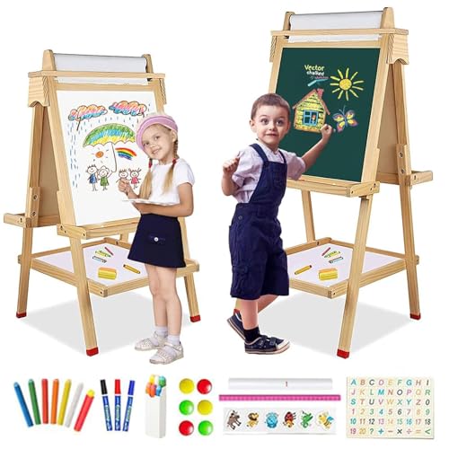 Kinder Staffelei 3 in 1 mit Papierrolle Doppelseitige Whiteboard und Tafel Kinder Spiel-tafel Holz Höhenverstellbar Standtafel 95-115CM Kindertafel mit Ablagefach Buchstaben Zahlen und Anderes Zubehör Kinder Staffelei 3 in 1 mit Papierrolle Doppelseitige Whiteboard und Tafel Kinder Spiel-tafel Holz Höhenverstellbar Standtafel 95-115CM Kindertafel mit Ablagefach Buchstaben Zahlen und Anderes Zubehör von Nukdey