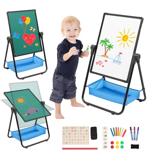 Kinder-Staffelei aus Eisen, doppelseitig, Whiteboard und Tafel, faltbar, Zeichentafel mit Buchstaben, Zahlen, Kunststaffeleien, verstellbare Höhe 74–112 cm, Metallkreidetafel für Jungen und Mädchen Kinder-Staffelei aus Eisen, doppelseitig, Whiteboard und Tafel, faltbar, Zeichentafel mit Buchstaben, Zahlen, Kunststaffeleien, verstellbare Höhe 74–112 cm, Metallkreidetafel für Jungen und Mädchen von Nukdey