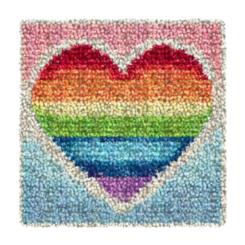 Numptain Knüpfhaken-Set für Kinder, DIY-Teppich, Basteln, Regenbogen-Liebesmuster, farbig bedruckte Leinwand, Knüpfhaken-Set für Anfänger, handgefertigte Handarbeit, Basteln, Heimdekoration, 30,5 x Numptain Knüpfhaken-Set für Kinder, DIY-Teppich, Basteln, Regenbogen-Liebesmuster, farbig bedruckte Leinwand, Knüpfhaken-Set für Anfänger, handgefertigte Handarbeit, Basteln, Heimdekoration, 30,5 x von Numptain