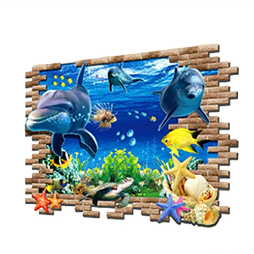 Amybria 3D Unterwasserwelt Wandtattoo Abnehmbare Wandaufkleber DIY Wohnaccessoires Wasserdichte Tapete PVC Aufkleber Wandsticker Wanddekoration für Kinderzimmer Spielzimmer von Nunubee