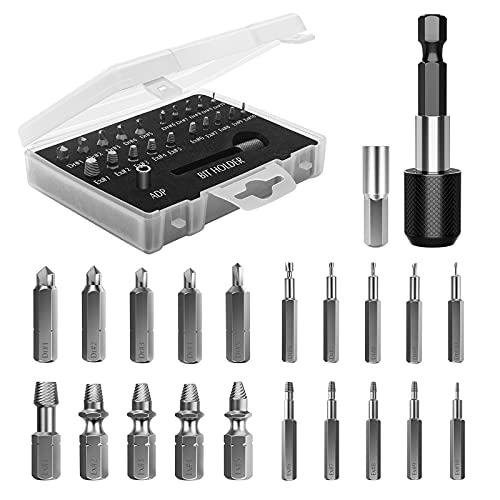 Nuovoware Schraubenausdreher Set, 22PCS Broken Screw Extractor Kit mit magnetischem Verlängerungsbithalter und Sockeladapter Schnellarbeitsstähle Schrauben entferner für Schrauben, Schwarz von Nuovoware