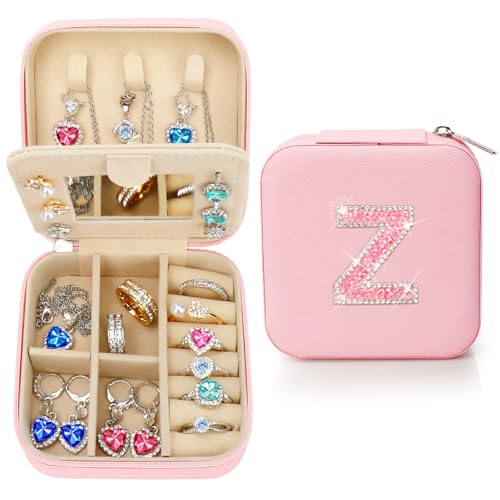 Nuozme Glitzerndes Schmuckkästchen, personalisiertes Geschenk für Teenager, Mädchen, Kinder, Frauen, Bräute, Brautjungfern, Glitzer-Strass, Reise-Schmuckschatulle, Ostern, Geburtstag, Weihnachten von Nuozme