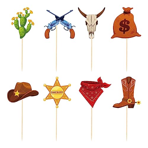 Cowboy-Geburtstagsdekorationen | DIY Cowboy Cupcake Toppers Banner | Fotoautomaten-Requisiten zum Selbermachen, Cowboy-Banner, Cowboy-Themen-Western-Picks, Western-Party-Dekoration Nupaque von Nupaque