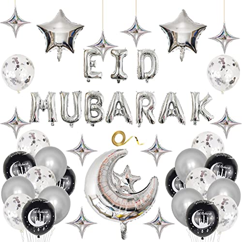 Ramadan Party Dekoration Zubehör, Eid Mubarak Ballon Deko Set, Eid Mubarak Banner Dekorations Set, Stern Mond Buchstaben Luftballons, Eid Luftballons Set, Kann Im Wohnzimmer, Schlafzimmer von Nupaque