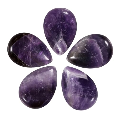 Nupuyai 5 Stück 18mmx25mm Amethyst Cabochons Edelsteine, Tropfenförmige Kristall Cabochon Steine Flatback Heilstein DIY Schmuck Perlen für Schmuckherstellung, Handwerk Deko von Nupuyai