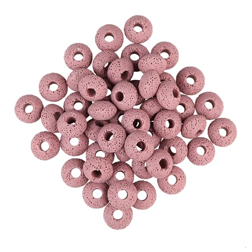 Nupuyai Lavastein-Perlen für Schmuckherstellung, großes Loch, Vulkanstein, ätherisches Öl, Diffusor-Perlen für Makramee, Haar, Bastelbedarf, Rosa, 50 Stück Nupuyai Lavastein-Perlen für Schmuckherstellung, großes Loch, Vulkanstein, ätherisches Öl, Diffusor-Perlen für Makramee, Haar, Bastelbedarf, Rosa, 50 Stück von Nupuyai