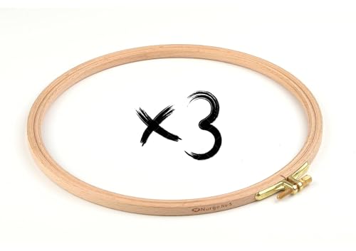 Nurge 3 x Stickrahmen aus hochwertigem Buchenholz, goldfarbener Verschluss, 8 mm dick, 220 mm = ca. 20,3 cm (8 Zoll) (3 Stück x 20,3 cm) von Nurge