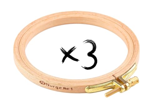 Nurge Stickrahmen aus hochwertigem Buchenholz, goldfarbener Verschluss, 8 mm dick, 3 Stück von Nurge