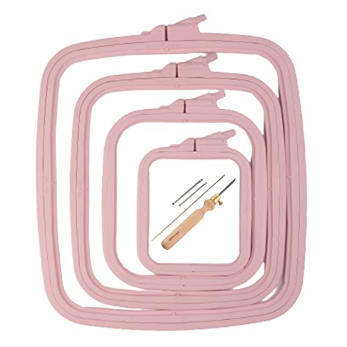 Nurge 5-teiliges Set aus quadratischem Stickrahmen und Stanznadel, Kreuzstichrahmen, Stanznadelrahmen, DIY Handwerk Nähen, ABS-Kunststoff-Stickrahmen (Rosa) Nurge 5-teiliges Set aus quadratischem Stickrahmen und Stanznadel, Kreuzstichrahmen, Stanznadelrahmen, DIY Handwerk Nähen, ABS-Kunststoff-Stickrahmen (Rosa) von Nurge