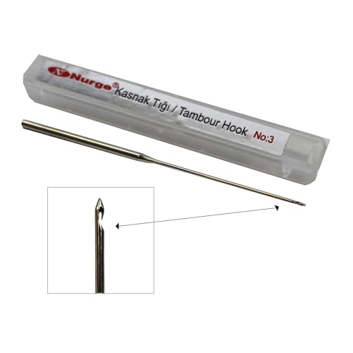NURGE Tambourhaken-Nadel, Silber, 0,90 mm, 60 mm, Perlenstickerei, Kettenstich, Perlenstickerei, Handarbeiten, 10 Stück, Kohlenstoffstahl, Gebogen von Nurge