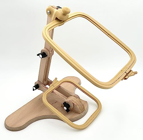Nurge Verstellbarer Sticktischständer und Stickrahmen, klein, mittel, Kreuzstichrahmen, Stickrahmenhalter, Handpoliertes Naturholz (Ständer + Nr: 2-3) von Nurge