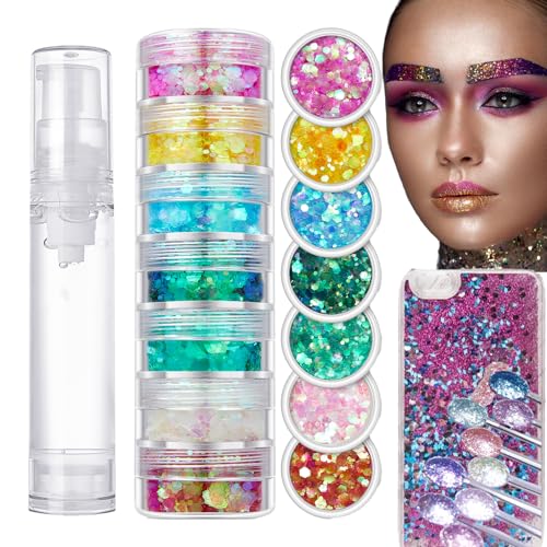 Glitzer Gesicht Gel, Glitzer Schminke Glitter Gel 59g, 7 Farben Bottle Glitzerkleber Gesicht Glitzersteine Selbstklebend Für Schminke Fasching Festival Masquerade DIY-Kunst- Und Handwerks von Nurila
