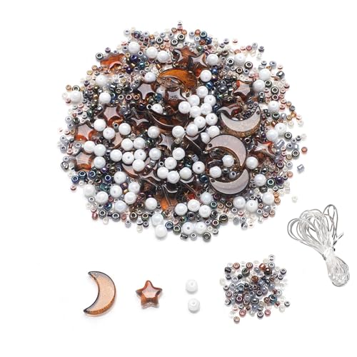 Nurila 110 Stück Perlen zum Auffädeln,12mm Braun Stern Mondförmige Perlen Set für Armbänder Erwachsene, Schmuck Selber Machen Set, Glasperlen zum Auffädeln für DIY Armbänder, Halsketten Nurila 110 Stück Perlen zum Auffädeln,12mm Braun Stern Mondförmige Perlen Set für Armbänder Erwachsene, Schmuck Selber Machen Set, Glasperlen zum Auffädeln für DIY Armbänder, Halsketten von Nurila