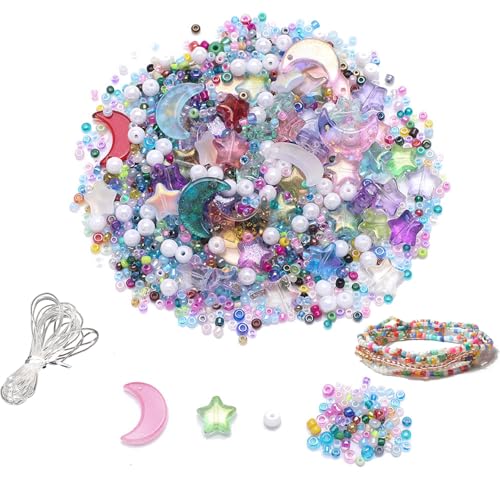 Nurila 110 Stück Perlen zum Auffädeln,12mm Farbe Stern Mondförmige Perlen Set für Armbänder Erwachsene, Schmuck Selber Machen Set, Glasperlen zum Auffädeln für DIY Armbänder, Halsketten Nurila 110 Stück Perlen zum Auffädeln,12mm Farbe Stern Mondförmige Perlen Set für Armbänder Erwachsene, Schmuck Selber Machen Set, Glasperlen zum Auffädeln für DIY Armbänder, Halsketten von Nurila