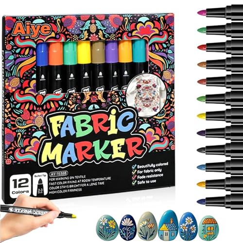 Nurila 12 Textilstifte Waschmaschinenfest, Textilfarbe Stofffarben Waschfest, Stofffarbe Textilmarker Für T-Shirts, Stofftaschen Und Andere Textilien Jutebeutel Stoffbeutel Babyparty Kindergeburtstag von Nurila