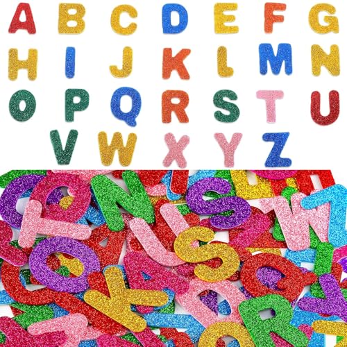 Nurila 156 Stück Buchstaben Aufkleber,Glitter Moosgummi Buchstaben Selbstklebend 4cm,Bunt Glitzer Buchstaben Selbstklebend Für Kinder Namensaufkleber DIY Handwerk Kartendekoration von Nurila
