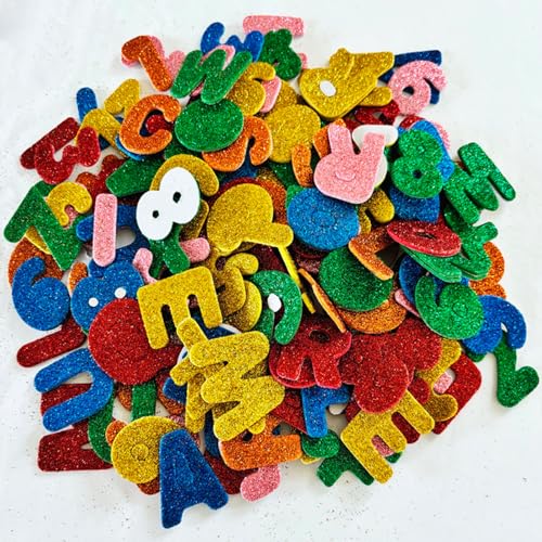 Nurila 170 Stück Buchstaben Aufkleber,Glitter Moosgummi Zahlen Buchstaben Selbstklebend 3.5cm,Bunt Glitzer Buchstaben Selbstklebend Für Kinder Namensaufkleber DIY Handwerk Kartendekoration von Nurila