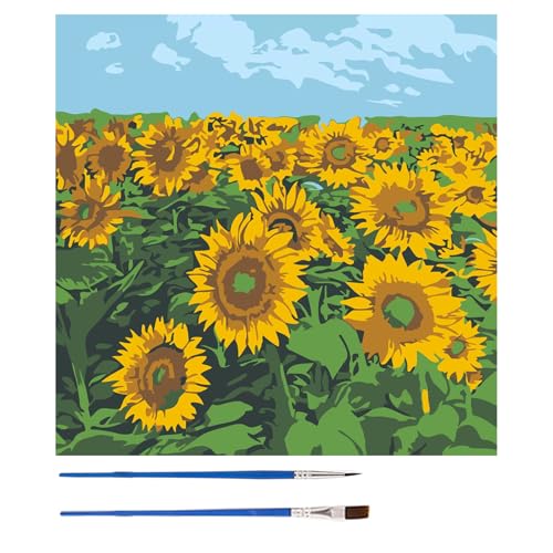 Nurila 20x20cm Malen Nach Zahlen Erwachsene, Paint by numbers für Anfänger und Erwachsene, Kommt mit Pinsel, Leinwand umweltfreundlicher Acrylfarbe Malen Nach Zahlen Erwachsene mit rahmen Sonnenblume von Nurila