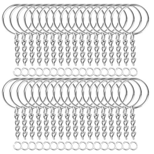 Nurila 30 Stück Schlüsselanhänger, Schlüsselringe(4 Glieder Kette 25mm Öffnung Verschluss Kette), Schlüsselanhänger Selber Machen für Schlüssel Handwerk DIY, Schmuckherstellung, Schlüssel(Silber) von Nurila
