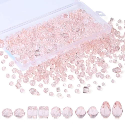 Nurila 300 Stück Kristall Glasperlen Kit, 4/5/6/8/13mm Glasperlen Zum Auffädeln Mit Behälterbox, Glasperlen Set Facettierte Glasperlen Für Armbänder Schlüsselanhänger Heimdeko Handwerk(Rosa） von Nurila