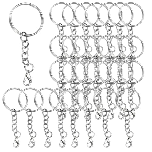 Nurila 35 Stück Schlüsselanhänger, Schlüsselringe(25mm Blende + 4 Glieder Kette + 12mm Karabinerverschluß), Schlüsselanhänger Selber Machen für Schlüssel Handwerk DIY, Schmuckherstellung, Schlüssel von Nurila