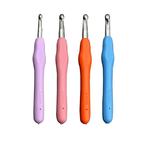 Nurila 4 Stück Häkelnadel Set, Häkelnadeln 6.5mm 8.0mm 9.0mm 10.0mm, Ergonomische Häkelnadel mit Bunte Silikongriff, Crochet Hook Set für Anfänger und Häkelliebhaber, Geeignet für DIY Schals, Pullover von Nurila