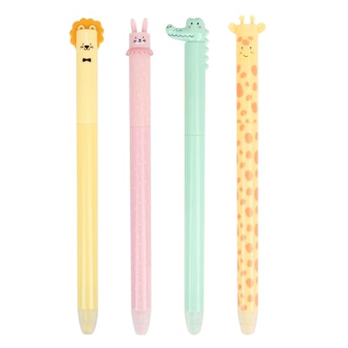 Nurila 4 Stück Radierbarer Kugelschreiber, Tierthema Rotierendes Design Radierbare Stifte, Niedlich Stift Radierbar, Erasable Pen mit 0.5mm für Schule, Büro, Schreiben, Radierstifte (Blaue Tinte) von Nurila
