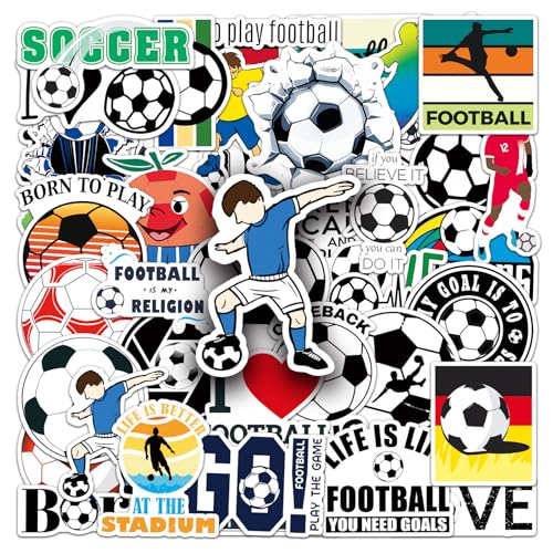 Nurila 50 Stück Sticker Kinder, Aufkleber Kinder Set, Fußball Aufkleber Sticker Geeignet für Laptop, Telefon, Wasserflasche, Fahrrad, Koffer, Scrapbook, Fotoalben, DIY Cute Stickers Aesthetic von Nurila