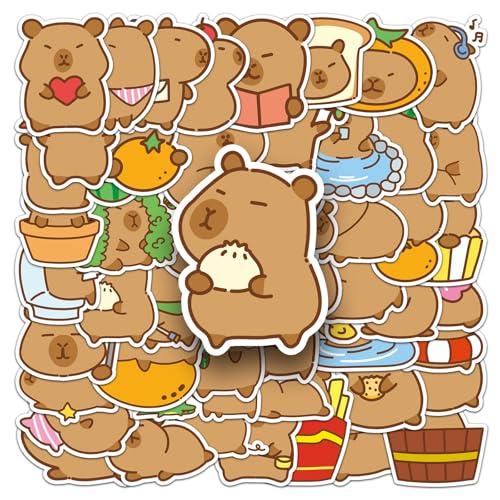 Nurila 51 Stück Sticker Kinder, Capybara-Muster Aufkleber Kinder, Sticker Tiere, Wasserdicht Tiersticker für Laptop, Thermosbecher, Fahrrad, Schreibwaren, Handyhüllen, Skateboard Nurila 51 Stück Sticker Kinder, Capybara-Muster Aufkleber Kinder, Sticker Tiere, Wasserdicht Tiersticker für Laptop, Thermosbecher, Fahrrad, Schreibwaren, Handyhüllen, Skateboard von Nurila