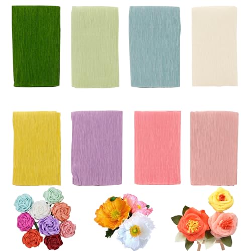 Nurila 8 Farben Krepppapier Bunt, 10 cm x 250 cm Crepe Papier Papierblumen für DIY Krepppapier Blumen Basteln, Papierhandwerk, Kräuselpapier zur Dekoration, Partydeko, Geburtstagsdeko von Nurila