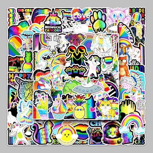 Nurila Aufkleber 100 Stück Neon Cool Sticker Set,Wasserfeste Aufkleberfür Laptop Skateboard Scrapbook Trinkflasche MacBook IPad Handy Tagebuch Tassen Moped Fahrrad Koffer Notizbuch usw 5.5-8.5CM von Nurila