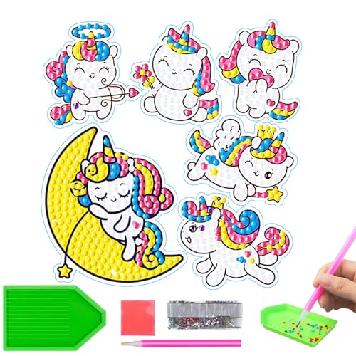 Nurila Diamond Painting Kinder, Einhorn Diamond Painting, Painting Aufkleber,6 Stk Diamant-Malerei-Aufkleber-Set, DIY Painting Sticker Malerei Spielzeug Geburtstag für Kinder Anfänger von Nurila