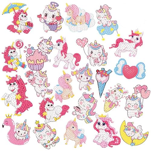 Nurila Diamond Painting Kinder, Einhorn Diamond Painting Sticker, DIY DiamondPainting Aufkleber Bilder Kinder, Kleine Bilder Geeignet für Kinderab 4 5 6 7 8 Jahre und Anfänger, 24 Stück von Nurila