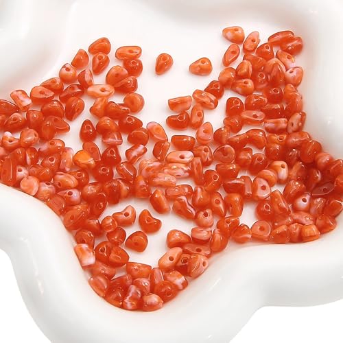 Nurila Glasperlen Zum Auffädeln,160 Stück Edelstein Perlen, Acrylperlen für DIY Armbänder Ohrringe Schmuck Heimdekoration Armbänder Schmuckperleohrringe,Ring,DIY-Zubehör 5-8mm (Rot-orange) von Nurila