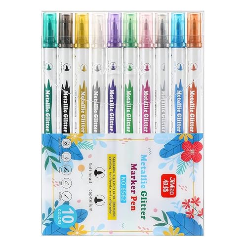Nurila Metallic Stifte, 10 Farben Metallic Marker, Doppelte Stiftspitze Metallstifte, Metallischen Stift Set, Glitzerstift für Grußkarten, Postkarten, Keramik, Scrapbooking, Basteln, schwarzer Karton von Nurila