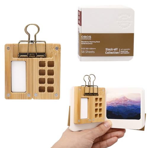 Nurila Mini Aquarell Set, 8 Grids Pocket Aquarell Set, Aquarellfarben Set Unterwegs, Faltbar Holz Mini Aquarell Reiseset Mit Clip, Skizzenbuch Palette Set für Malerei, Reisemalerei, Zeichenübungen von Nurila