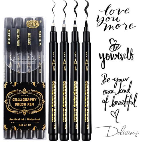 Nurila Name Kalligraphie-Stift, 4 Stück Kalligraphie-Kugelschreiber, nachfüllbar, 4 Größen, schwarzer Faserschreiber für Anfänger, Übung, Lettering, Unterschrift, DIY-Kreation, Geschenke, Scrapbook Nurila Name Kalligraphie-Stift, 4 Stück Kalligraphie-Kugelschreiber, nachfüllbar, 4 Größen, schwarzer Faserschreiber für Anfänger, Übung, Lettering, Unterschrift, DIY-Kreation, Geschenke, Scrapbook von Nurila