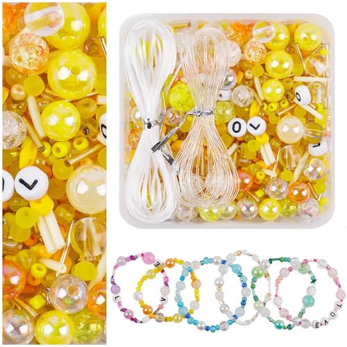 Nurila Perlen für Armbänder, Gelb Armbänder Selber Machen, Perlen Set Mit elastischer Kordel, Perlen zum Auffädeln, Perlenset, Beads für Kopfbedeckungen, Kleidung, Hochzeit, DIY Basteln Nurila Perlen für Armbänder, Gelb Armbänder Selber Machen, Perlen Set Mit elastischer Kordel, Perlen zum Auffädeln, Perlenset, Beads für Kopfbedeckungen, Kleidung, Hochzeit, DIY Basteln von Nurila