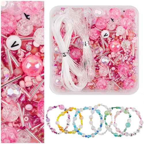 Nurila Perlen für Armbänder, Rosa Armbänder Selber Machen, Perlen Set Mit elastischer Kordel, Perlen zum Auffädeln, Perlenset, Beads für Kopfbedeckungen, Kleidung, Hochzeit, DIY Basteln Nurila Perlen für Armbänder, Rosa Armbänder Selber Machen, Perlen Set Mit elastischer Kordel, Perlen zum Auffädeln, Perlenset, Beads für Kopfbedeckungen, Kleidung, Hochzeit, DIY Basteln von Nurila