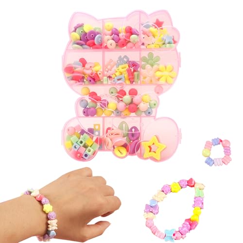 Nurila Perlen für Armbänder Kinder, Perlenset Kinder ab 4, Armbänder Selber Machen Kinder, Schmuckperlen & Zubehör, DIY Perlen Set Kinder in verschiedenen Farben Hallo Kitty Katze von Nurila