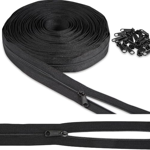 Nurila Reißverschluss 5m Endlosreißverschluss mit Zipper, 20 Stück Reissverschluss Schieber, Reißverschluss Meterware für Bettwäsche Tasche Kissen Kleidung, Schwarz Zipper Nurila Reißverschluss 5m Endlosreißverschluss mit Zipper, 20 Stück Reissverschluss Schieber, Reißverschluss Meterware für Bettwäsche Tasche Kissen Kleidung, Schwarz Zipper von Nurila