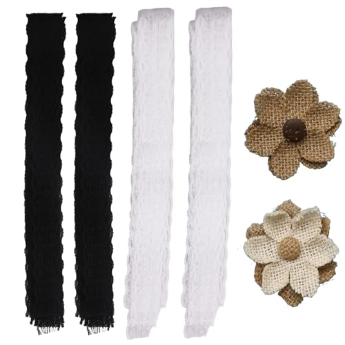Nurila Spitzenband Set, 18m Spitzenband Set (2weiße +2schwarz)+2 Spitzenblumen,Schleifenband Hochzeit Für Nähen Handwerk Hochzeit Deko Geschenkbox Tischdeko Basteln Geschenkband von Nurila