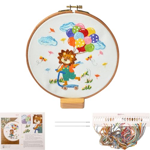 Nurila Sticken Set Erwachsene Kinder, Stickset für Anfänger, Stickbilder Erwachsene, Embroidery Kit mit Stickrahmen, Stickbilder für DIY Kunst, Handwerk Löwenmuster von Nurila