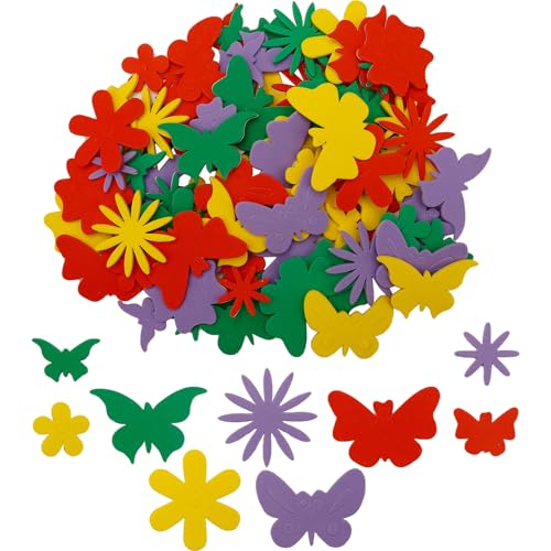 Nurila Sticker Blumen, 100 Stück Schmetterlinge und Blumen Moosgummi Sticker, Moosgummi Buchstaben Selbstklebend, Bastelset Kinder, Blumensticker für Kinder, Kunsthandwerk, DIY-Sammelalbum von Nurila