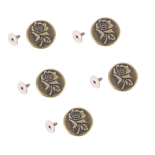 Hosenknöpfe Einstellbare Schnalle ohne Nähen Abnehmbare 17mm Rosenmuster Edelstahl Antiquitäten Messing mit 2x6,5 Mm Spitzen PH -Eisenschrauben für Hosenjacken Hüte Gürtel von Nurnesy