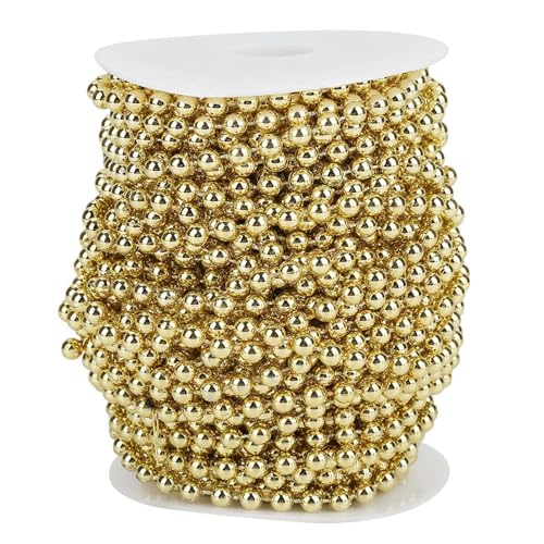 Nurnesy 25m Perlenperlen Girlandschnur Elektroplierend Absahme Perlen mit Glänzendem Finish für Hochzeits Weihnachtsdekoration Silber Golden 6mm (Gold) von Nurnesy