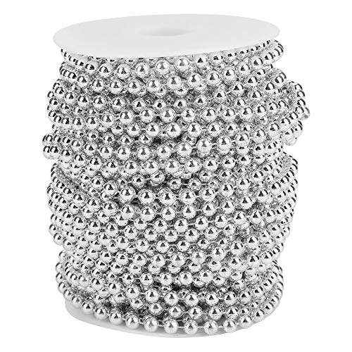 Nurnesy 25m Perlenperlen Girlandschnur Elektroplierend Absahme Perlen mit Glänzendem Finish für Hochzeits Weihnachtsdekoration Silber Golden 6mm (Silber) von Nurnesy