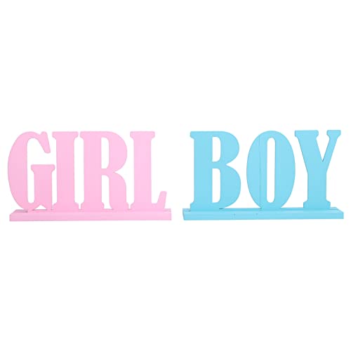 Nurnesy Gender Reveal Holzbuchstaben-Ornamente, Mädchen-Holzschilder für Babyparty, Tischdekoration mit Sockel, Geeignet für Gender Reveal-Mottopartys von Nurnesy