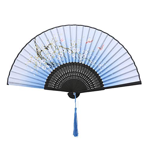 Nurnesy Handfächer, Faltbarer Handfächer, Japanischer Chinesischer Fächer mit Quaste Hochzeit, Tanzparty, Sommer (Blau) von Nurnesy