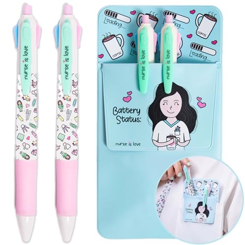 Nurse is Love Kugelschreiber Krankenschwester Set 2 Stück.+ Taschenschutz Aqua - Stifte Mehrfarbige mit Taschen Organizer | Krankenschwester Zubehör | Krankenschwester Geschenke von Nurse is Love
